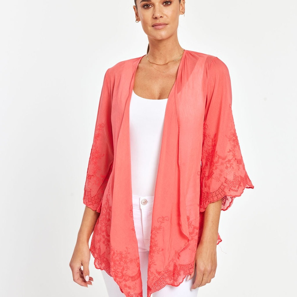 K79. Coral Lace Kimono size L - Picture 2 of 8